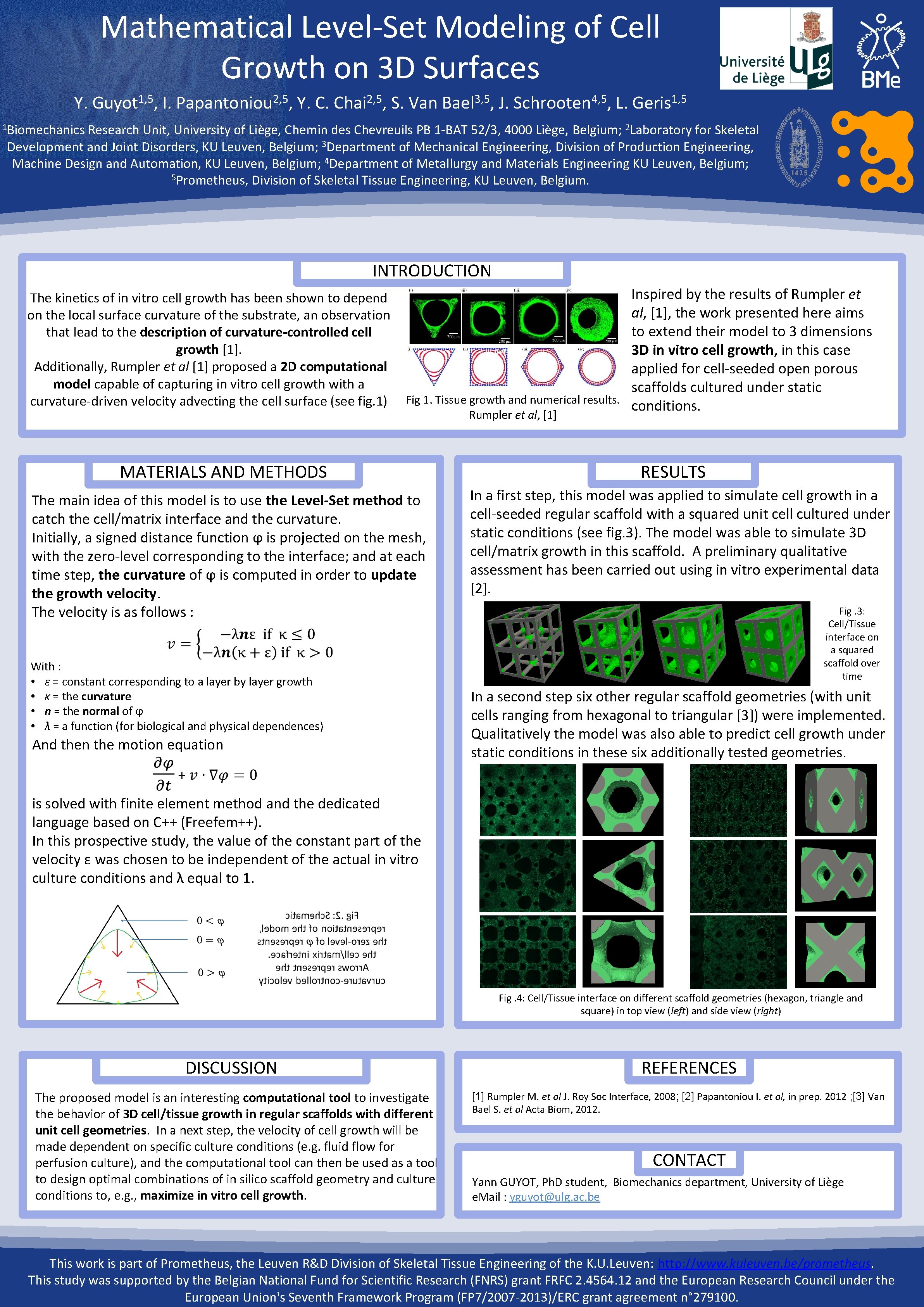 Mathematical LevelSet Modeling of Cell Growth on 3