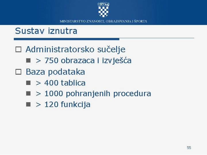 Sustav iznutra o Administratorsko sučelje n > 750 obrazaca i izvješća o Baza podataka