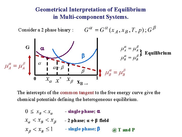 Geometrical Interpretation of Equilibrium in Multi-component Systems. Consider a 2 phase binary : a