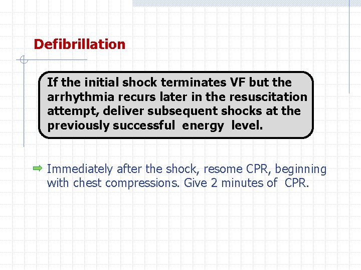 Defibrillation If the initial shock terminates VF but the arrhythmia recurs later in the