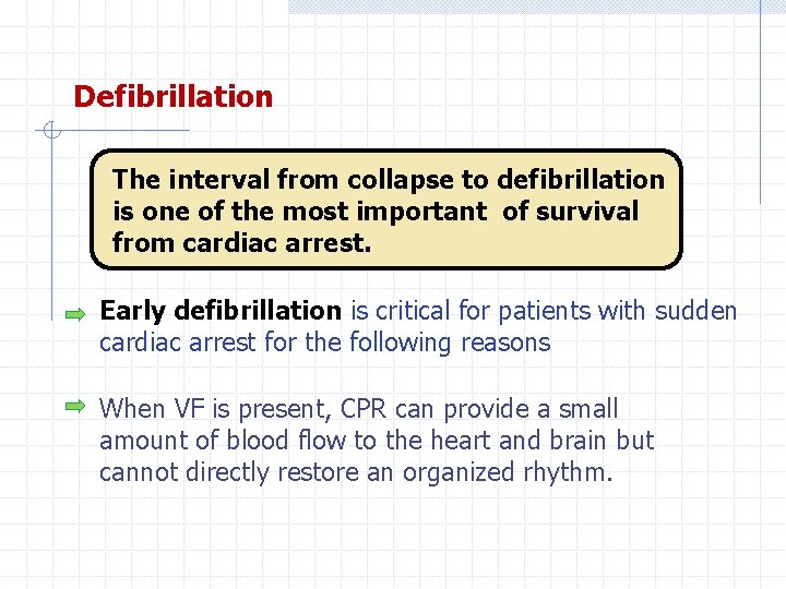 Defibrillation The interval from collapse to defibrillation is one of the most important of