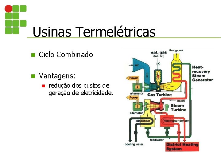 Usinas Termelétricas n Ciclo Combinado n Vantagens: n redução dos custos de geração de