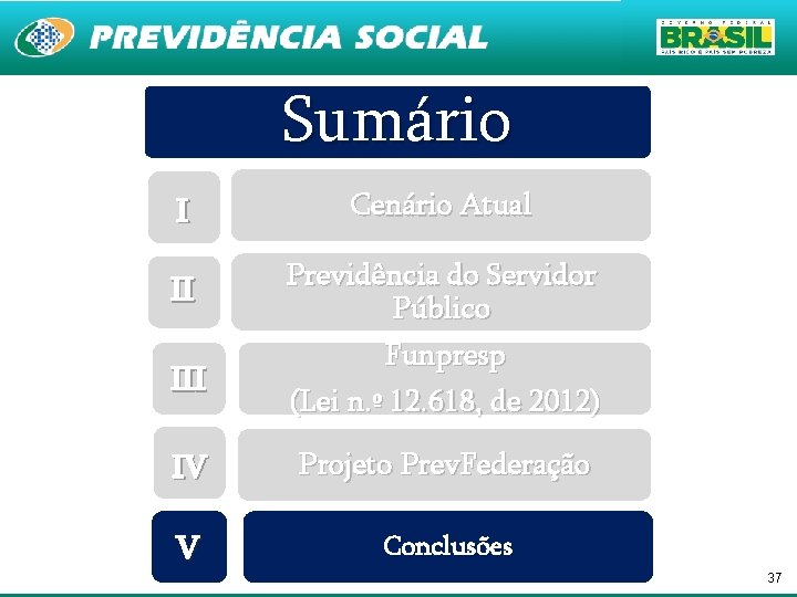 Sumário I Cenário Atual II Previdência do Servidor Público Funpresp III (Lei n. º