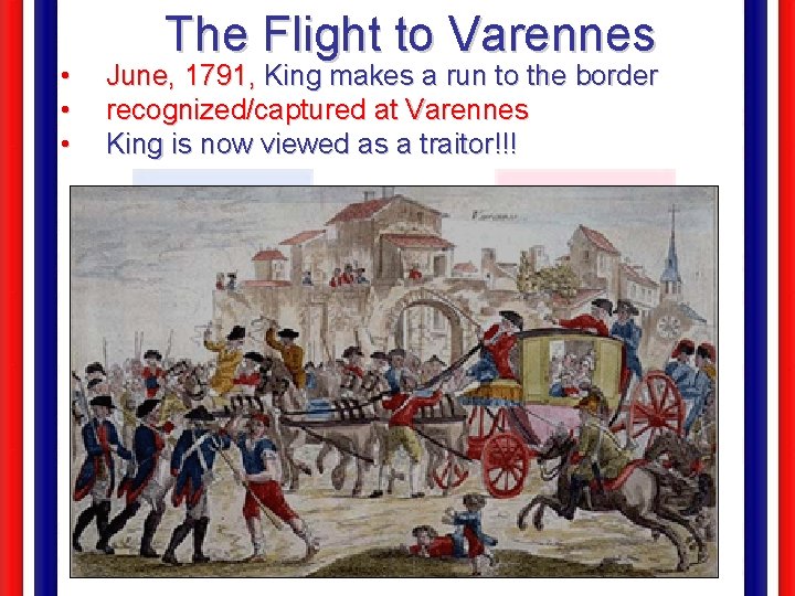  • • • The Flight to Varennes June, 1791, King makes a run