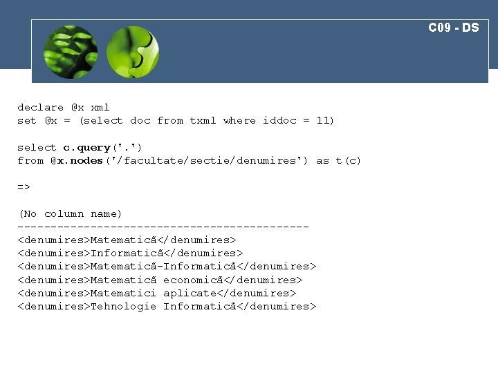 C 09 - DS declare @x xml set @x = (select doc from txml
