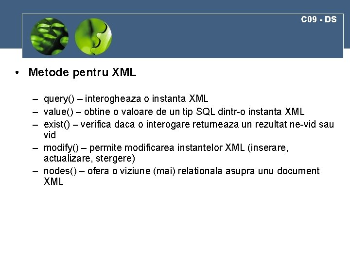 C 09 - DS • Metode pentru XML – query() – interogheaza o instanta