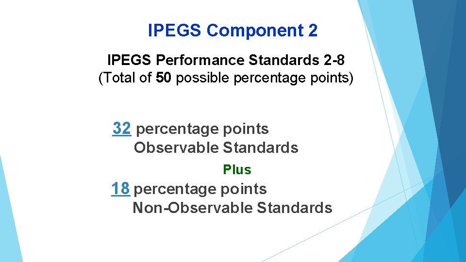 IPEGS Component 2 IPEGS Performance Standards 2 -8 (Total of 50 possible percentage points)