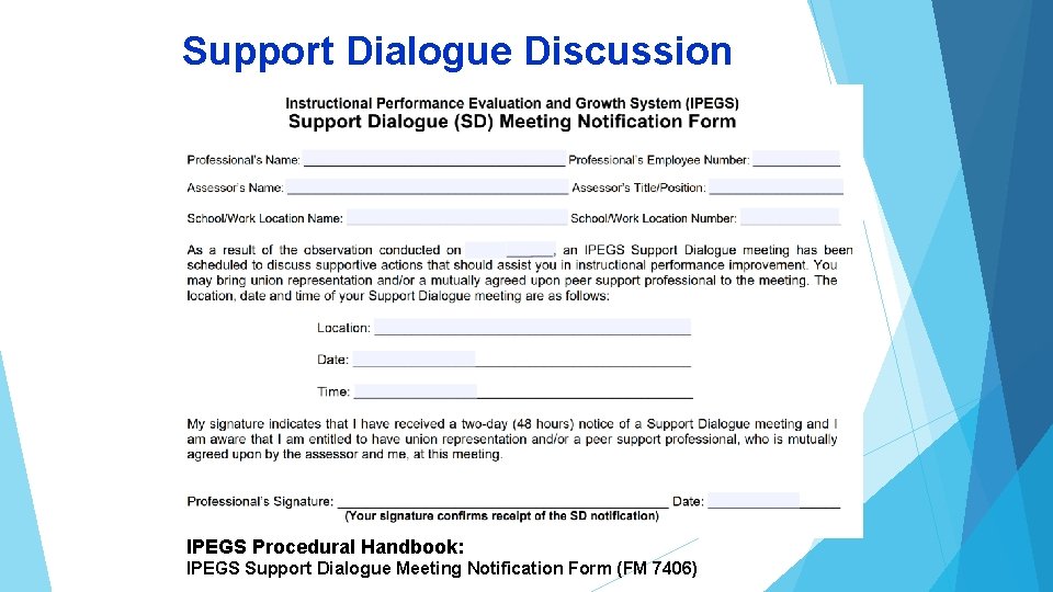 Support Dialogue Discussion IPEGS Procedural Handbook: IPEGS Support Dialogue Meeting Notification Form (FM 7406)