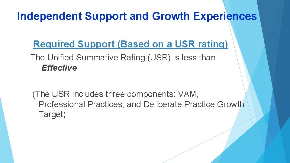 Independent Support and Growth Experiences Required Support (Based on a USR rating) The Unified