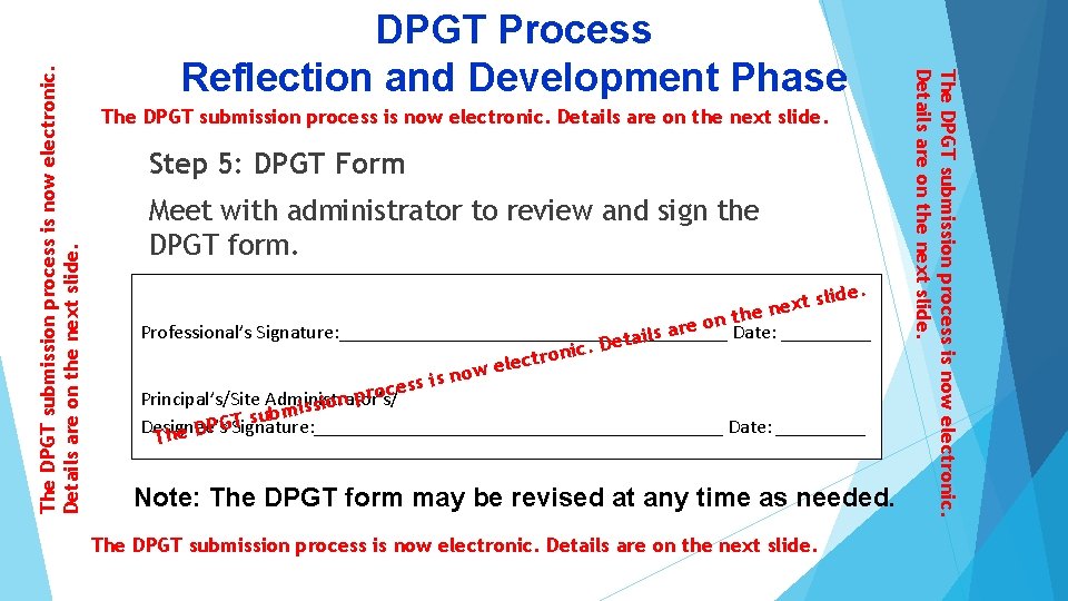 The DPGT submission process is now electronic. Details are on the next slide. Step