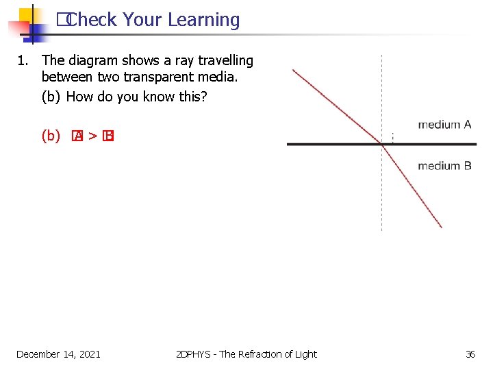 �Check Your Learning 1. The diagram shows a ray travelling between two transparent media.