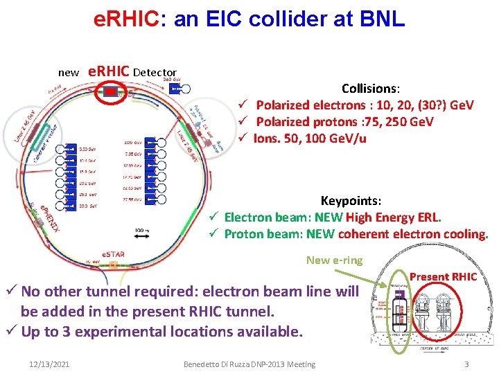 e. RHIC: an EIC collider at BNL new e. RHIC Detector Collisions: ü Polarized