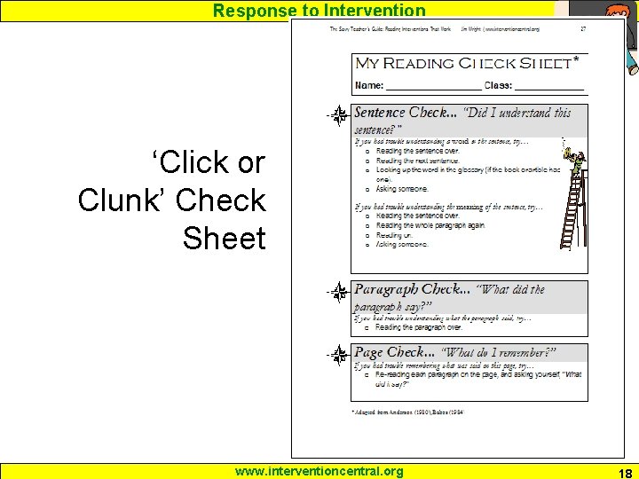 Response to Intervention ‘Click or Clunk’ Check Sheet www. interventioncentral. org 18 