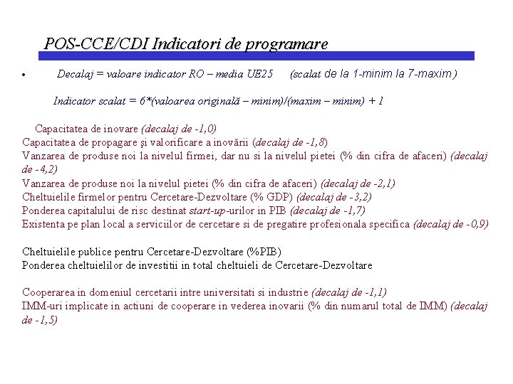 POS-CCE/CDI Indicatori de programare · Decalaj = valoare indicator RO – media UE 25