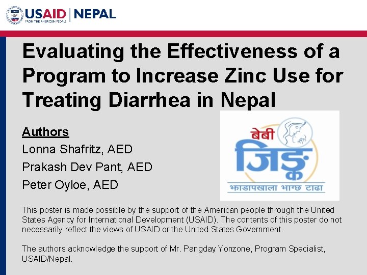 Evaluating the Effectiveness of a Program to Increase Zinc Use for Treating Diarrhea in