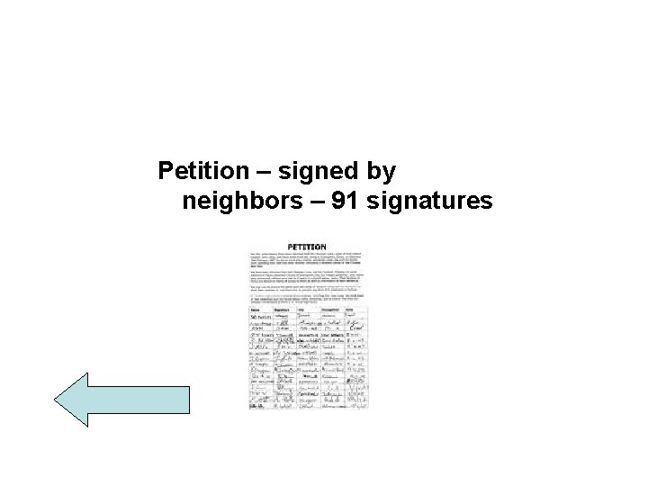 Petition – signed by neighbors – 91 signatures 