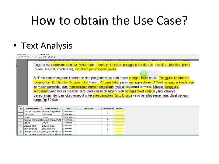 How to obtain the Use Case? • Text Analysis 