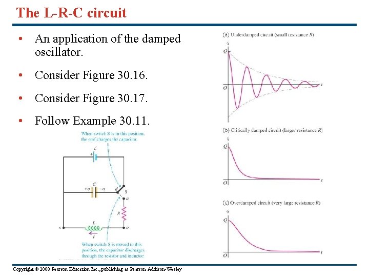 The L-R-C circuit • An application of the damped oscillator. • Consider Figure 30.