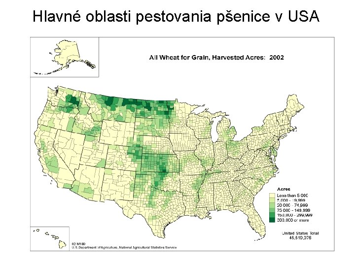 Hlavné oblasti pestovania pšenice v USA 