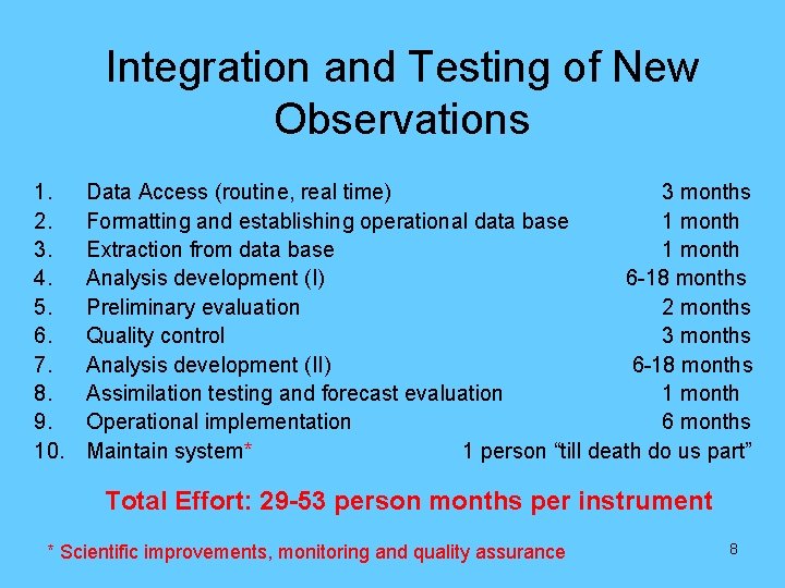 Integration and Testing of New Observations 1. 2. 3. 4. 5. 6. 7. 8.