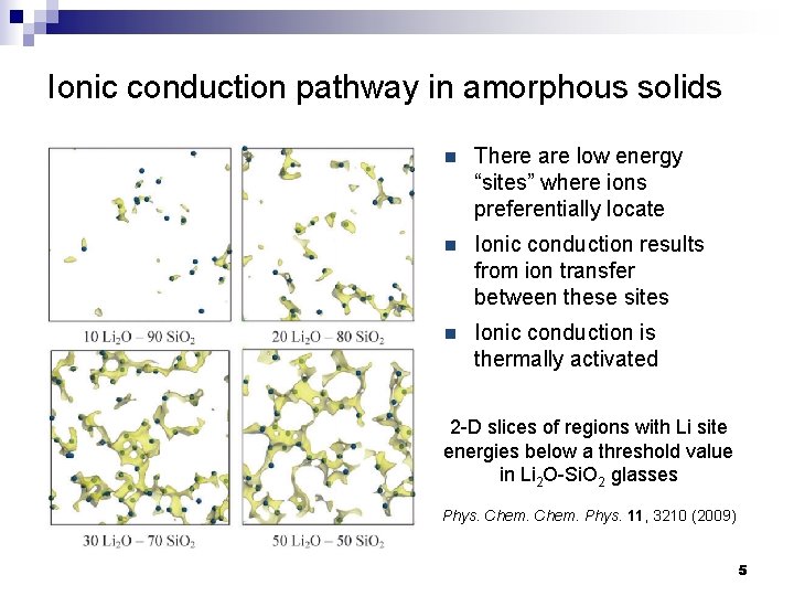 Ionic conduction pathway in amorphous solids n There are low energy “sites” where ions