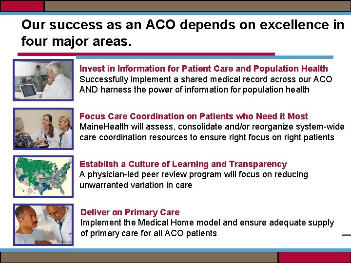 Our success as an ACO depends on excellence in four major areas. Invest in