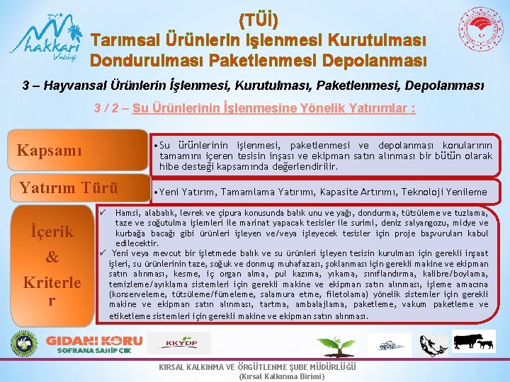 (TÜİ) Tarımsal Ürünlerin işlenmesi Kurutulması Dondurulması Paketlenmesi Depolanması 3 – Hayvansal Ürünlerin İşlenmesi, Kurutulması,