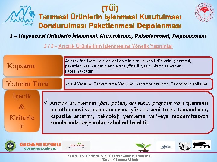 (TÜİ) Tarımsal Ürünlerin işlenmesi Kurutulması Dondurulması Paketlenmesi Depolanması 3 – Hayvansal Ürünlerin İşlenmesi, Kurutulması,