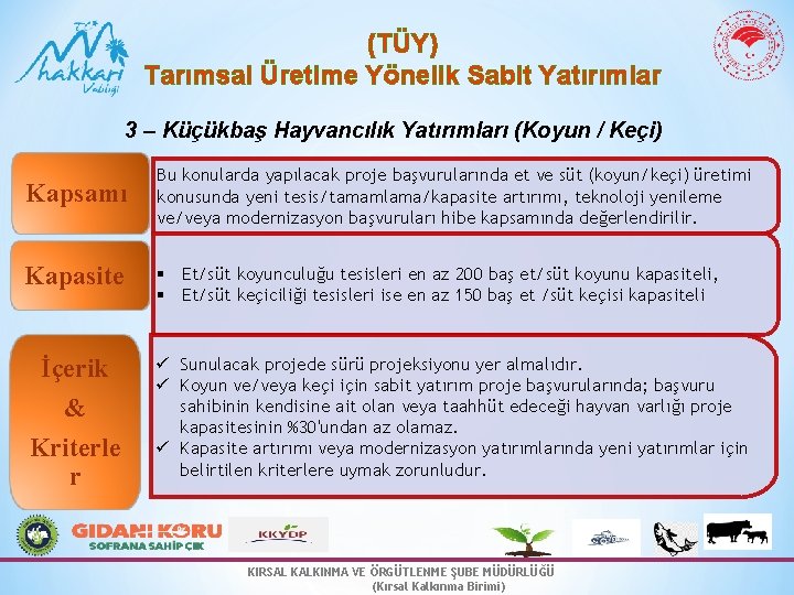 (TÜY) Tarımsal Üretime Yönelik Sabit Yatırımlar 3 – Küçükbaş Hayvancılık Yatırımları (Koyun / Keçi)