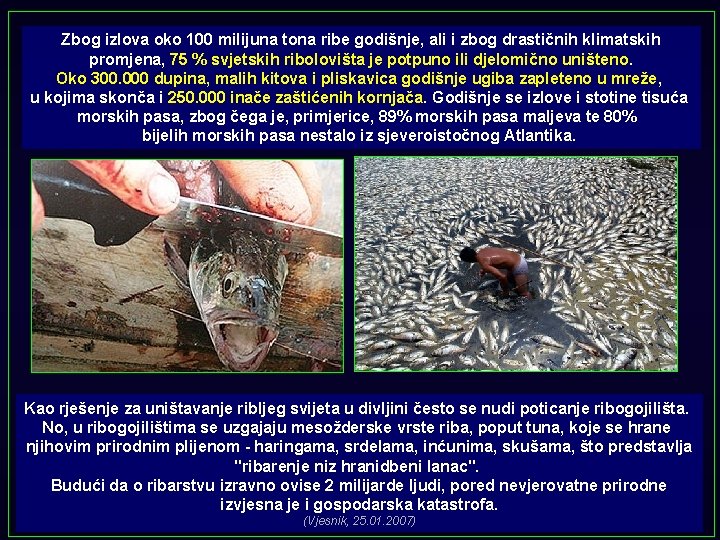 Zbog izlova oko 100 milijuna tona ribe godišnje, ali i zbog drastičnih klimatskih promjena,