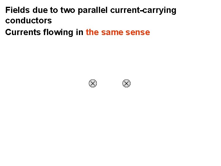 Fields due to two parallel current-carrying conductors Currents flowing in the same sense 