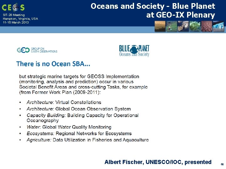 SIT-28 Meeting Hampton, Virginia, USA 11 -15 March 2013 Oceans and Society - Blue