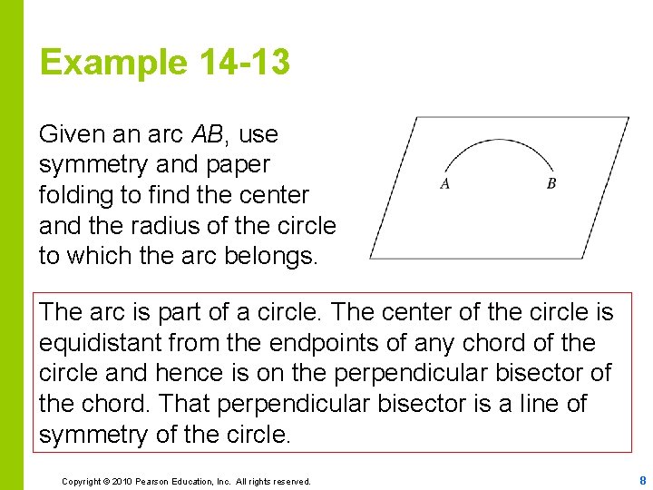 Example 14 -13 Given an arc AB, use symmetry and paper folding to find