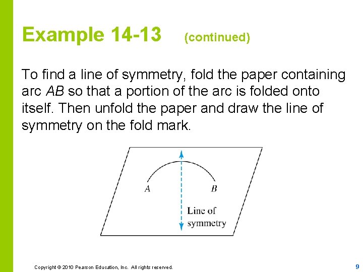 Example 14 -13 (continued) To find a line of symmetry, fold the paper containing