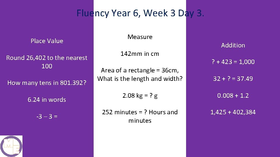 Fluency Year 6, Week 3 Day 3. Place Value Round 26, 402 to the