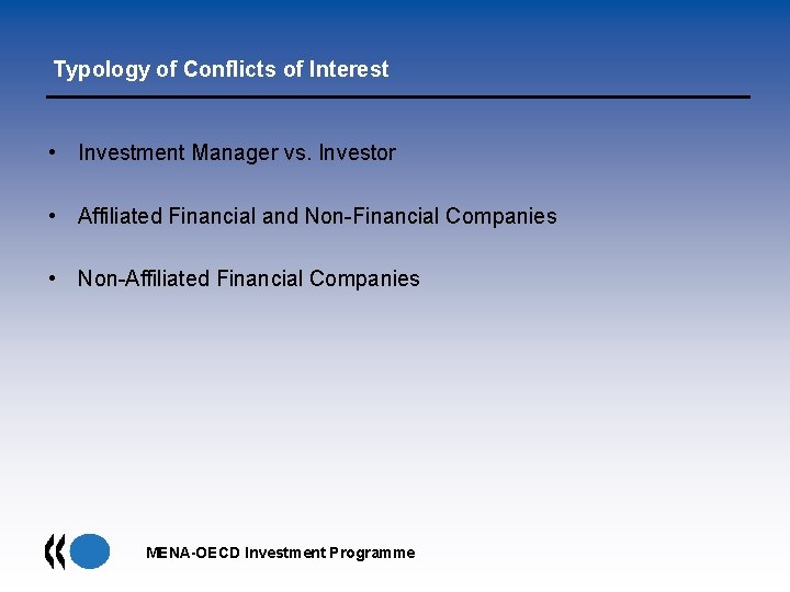 Typology of Conflicts of Interest • Investment Manager vs. Investor • Affiliated Financial and