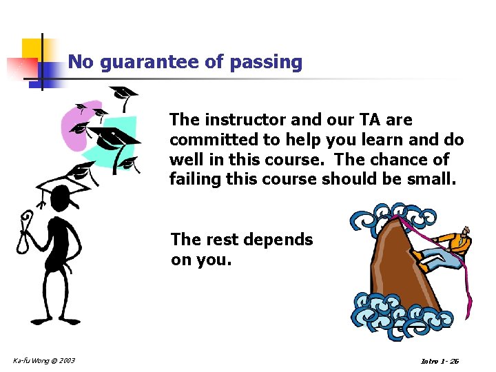 No guarantee of passing The instructor and our TA are committed to help you