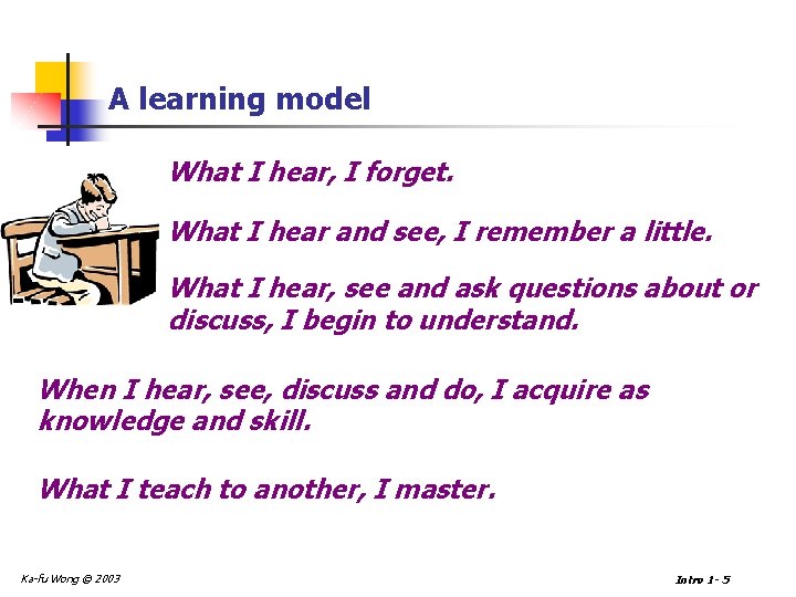 A learning model What I hear, I forget. What I hear and see, I