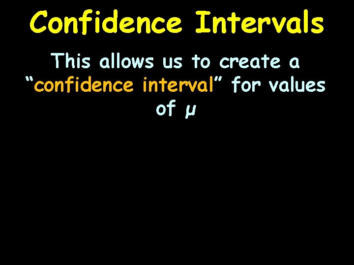Confidence Intervals This allows us to create a “confidence interval” for values of μ
