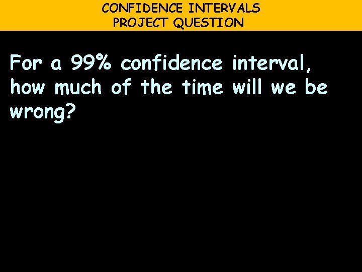 CONFIDENCE INTERVALS PROJECT QUESTION For a 99% confidence interval, how much of the time