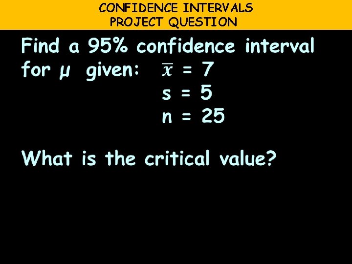 CONFIDENCE INTERVALS PROJECT QUESTION 