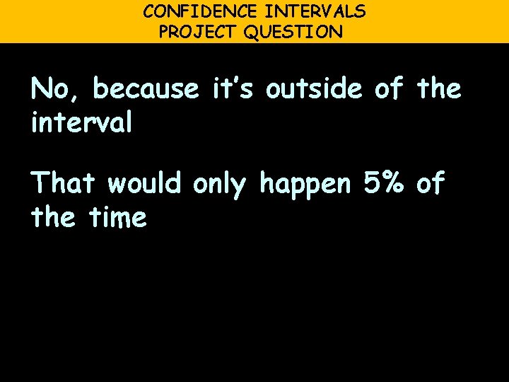 CONFIDENCE INTERVALS PROJECT QUESTION No, because it’s outside of the interval That would only
