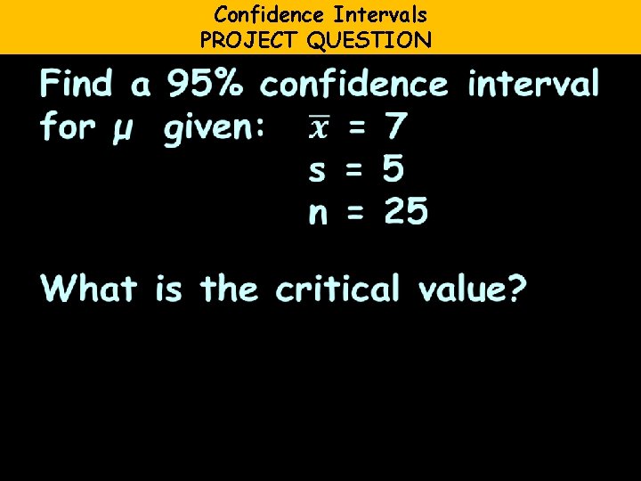Confidence Intervals PROJECT QUESTION 