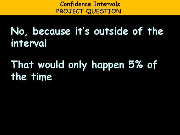 Confidence Intervals PROJECT QUESTION No, because it’s outside of the interval That would only