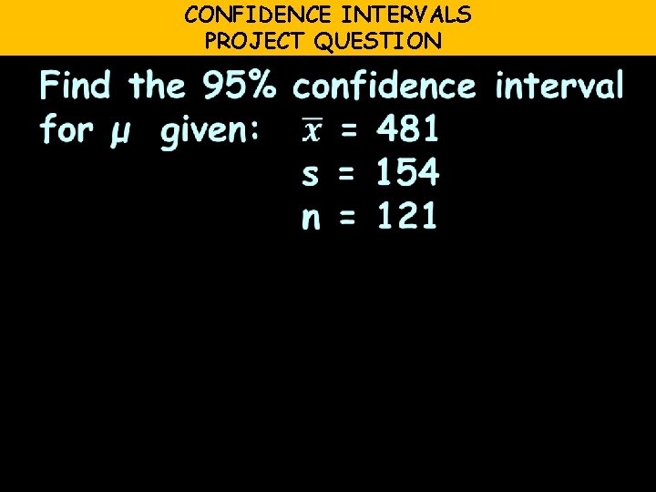 CONFIDENCE INTERVALS PROJECT QUESTION 