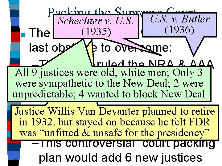 Packing the Supreme Court U. S. v. Butler Schechter v. U. S. (1936) (1935)