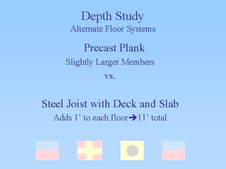 Depth Study Alternate Floor Systems Precast Plank Slightly Larger Members vs. Steel Joist with