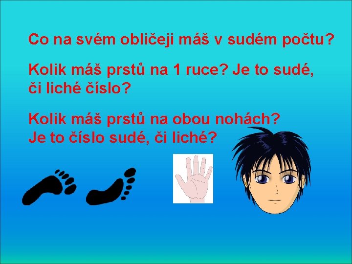 Co na svém obličeji máš v sudém počtu? Kolik máš prstů na 1 ruce?