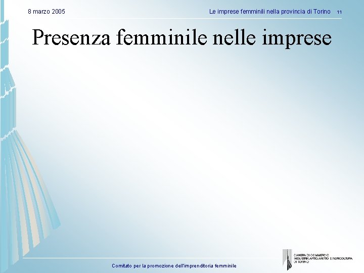 8 marzo 2005 Le imprese femminili nella provincia di Torino Presenza femminile nelle imprese