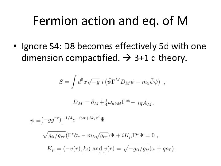 Fermion action and eq. of M • Ignore S 4: D 8 becomes effectively